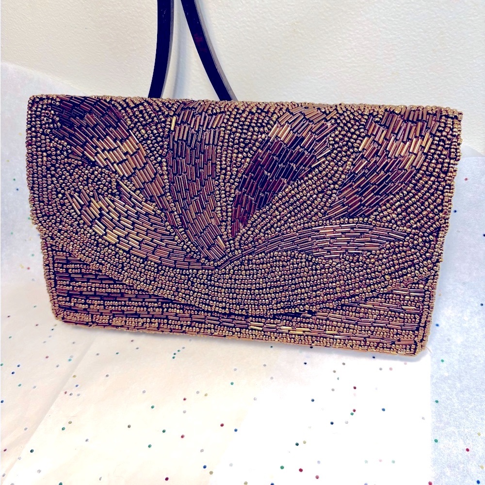 Gold Beaded Evening Bag, 23” Drop